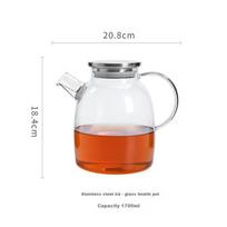 High Borosilicate Teapot for Brewing Flower Tea, Heat-Resistant, Can Be Used for Brewing Tea, Stainless Steel Lid, 1700ml Cold Water Pitcher