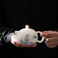 Sushitaoci, Shuixiaoyuzhi Jade Porcelain Yuan Yuan Liuxi Teapot, Master Wang Wenke's Work As A National First-Class Craftsma