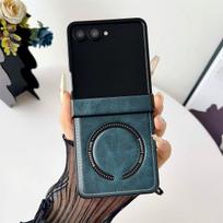 For Samsung Galaxy Z Flip 7 Phone Case PU Leather Magnetic Wireless Charging Protective Back Cover for Z Flip 7 FE 6 5 4 Shell Galaxy Z Flip7 mėlyna