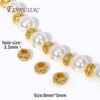 18K Gold Plated Inlaid Zircon Round Spacer Beads Metal Big Hole Beads For Bracelet DIY Jewellery Making Needlework Supplies 4 Pieces