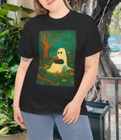 Men's and Women's T-shirts Reading Book Black Cat Halloween Ghost Teacher T-Shirt Adult Look XXXXL