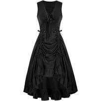 Women's Gothic Steampunk Dress Sleeveless Lace Up V Neck High Low Ruffled Hem Vintage Punk Dark Style Party Halloween Costume Dress New S juoda
