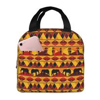 Orange Aztec Elephant Pattern Print Portable Lunch Boxes Waterproof Thermal Cooler Food Insulated Lunch Bag Kids School Children juoda