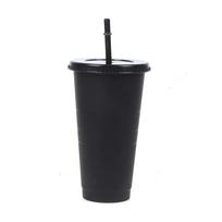 Drink Change Color šiaudiniai puodeliai su dangteliu Plastikinis stiklinukas Matinis kavos butelio puodelis juoda