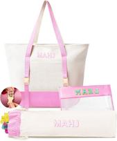 Canvas Three-Piece Set Letter-Print Mahjong Poker Storage Bag Large-Capacity Makeup Travel Toiletry Bags-Portable Foldable Water