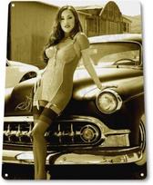 Headlights Sexy Pinup Girl Hot Rod Car Garage Shop Man Cave Decor Metal Tin SignAluminum 20x30cm（7.8x11.8inch）