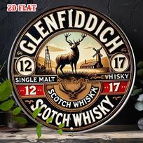 Vintage D Flat Glenfiddich Scotch Whisky Round Tin Sign Retro Deer Stag Bar Pub Man Cave Wall Decor Art Sign Gift 20x20cm(8x8inch)