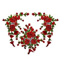 Flower Embroidered Applique Fade Resistant Sewing On Polyester Patches For Shirt Jackets Dress Cheongsam Decoration raudona