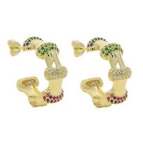 promotion micro pave colorful fashion women jewelry cubic zirconia cz 18k gold plated bamboo hoop earring