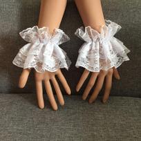 White Fake Cuffs Wristband Accessories 1 Pair Detachable Lace Wrist Cuffs Lolita Sweet Floral Ruffled Elastic Hand Sleeve One Size balta