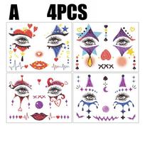 4/8pc Disposable Tattoo Sticker Glitter Clown Face Stickers Poker Party Temporary Tattoo Stickers Clown Eye Shadow Carnival Dec