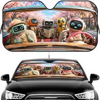Juokingas robotas, vairuojantis automobilį, skydelis nuo saulės, automobilio priekinio stiklo apsauga nuo saulės, UV apsauga, šilumos izoliacijos danga, universalus saulės gaudytojas gray