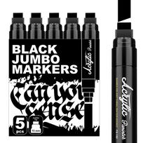 5 Pack Black Jumbo Acrylic Paint Markers with Flat Brush Tip Permanent Ink for Wood Canvas Stone Made of Plastic juoda