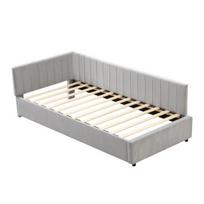 Low Daybed Upholstered Sofa Bed 90x200CM Slatted Frame Velvet Fabric Sleeping Couch Modern Grey Beige Living Room Single Day with Sponge Filling pilka