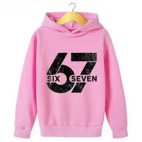 67 Digit Pattern 3-12Y Hooded Sweatshirt, Hip-hop Harajuku Pullover, Long Sleeved Winter Loose Casual Fashion, Children's Sports 100 rožinė