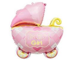 Balon Foliowy Wózek, Baby Girl, Baby Shower - 60 Cm