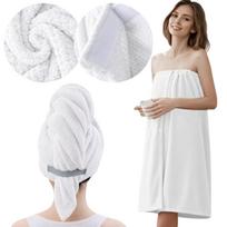 Zestaw Ręcznik Do Sauny Turban Do Włosów Komplet Pareo Biały [Recznik5]