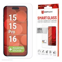 Displex Smart Glass (9H) Apple iPhone 15/15 Pro/16 apsauginis stiklas su montavimo lipduku, nedūžtantis