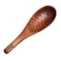 Japanese Style Short Handle Hand Carved Heat-Resistant Wooden Spoon Small Fish-shaped Wooden Rice Spoon Kitchen
