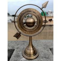 Žalvarinis armillary gaublys, sferinis armillary gaublys su saulės laikrodžio rodykle, Astrolabe Armillary, graviruotas armillary, stalo dekoras, Kalėdų dovana,