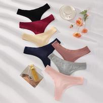 7Pcs/Set Women's Cotton Thongs Comfortable Ladies G-string Female Sexy Low-Rise Underwear Solid Color Bikini Underpants Lingerie S