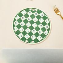 Retro Checkerboard Heat Insulation Pad, Pot and Bowl Pad, High-temperature Resistant Plate Pad, Anti-slip Table Pad, Heat-resistant Emerald green žalia