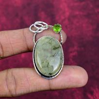 Prehnite & Peridot Jewelry, 925 Solid Sterling Silver Pendant Handmade Gemstone Jewelry, Gifts For Wife Brand New Pendant 1.96 Inches