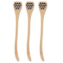 3Pcs Honey Dipper Reusable Wooden Carving Honey Spoon Mixing Stick for Home Kitchen RestaurantWood Color L