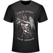 Never Retreat Never Surrender. 300 Spartan King Leonidas T Shirt. New 100% Cotton Short Sleeve O-Neck T-shirt Casual Mens Top S
