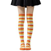 Striped Thigh High Socks Women Colorful Over-the-Knee Socks Retro Stretchy Thigh Highs for Girls Cosplay Lolita Costume One Size S