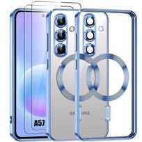 Dėklas, skirtas Samsung Galaxy A57 5G, Apsauga su Mėlynu Magnetiniu Žiedu - 2 Grūdinti Stiklai mėlyna