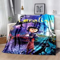 Koralinės filmo fantazijos scena vilnos pledas, minkštas užklotas siaubo gerbėjams, namų dekoro dovana 80cm x 120cm blue