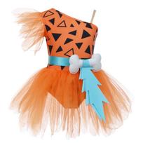 Girls Cavegirl Outfit Patchwork Tutu Dress Adjustable Strap Mesh Short Sleeve Built In Briefs 3D Bone Belt Prehistoric Costume 13-14 Years rožinė