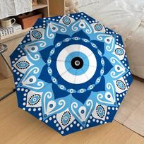 1pc Evil Eye Mandala Pattern Automatic Open Folding Umbrella - Durable Iron Frame, 8 Ribs, Travel Umbrella Design for All-Seas