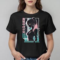 Midnight Girl Neon Anime Tee | Vaporwave Cyberpunk T-Shirt | Glitch Art Streetwear S