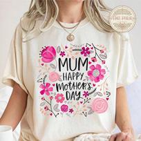 Mum Happy Mother's Day Shirt, Aesthetic Pink Floral Mum Gift, Botanical Motherhood Tshirt, Comfort Colors Mom Gift, Cute Spring Top for Her S