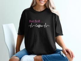 But First Coffee T-Shirt, Caffeine Heartbeat Graphic Tee S