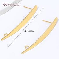18K Gold Plated Curved Bar Stud Earring Posts, Long Line Earring Base with Loop For DIY Jewelry Making Supplies Earring Blanks 1 pair
