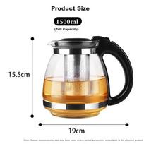 Mengtin Glass Teapot Heat-Resistant Large Capacity Herbal Tea Pot with 304 Stainless Steel Filter 1500ml
