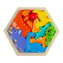 Wooden Creative 3D Cartoon Panel Puzzle Stacked Building Blocks Baby Early Education Hexagon Puzzle Toys For Birthday Gift