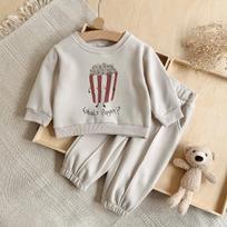 Autumn Baby Outfit: Popcorn Print Hoodie & Pants Set - Soft, Comfortable, Long Sleeve Two-Piece for Outings 2-3 Years/100 cm abrikosas