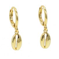 Promotion for Cute Summer Beach Gift Gold Plated Sea Shell Dangle Earrings Trendy Hoop Chic Fashion Jewelry for Girls Women