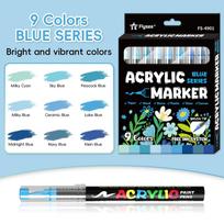 9 Colors Dusty Blue Series Acrylic Paint Pens Set with Soft Brush Tip, Marker Pen for Rock Painting, Egg, Wood, Glass, Paper