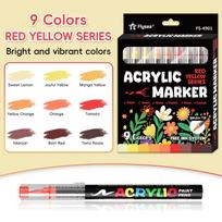 Red Yellow Series 9 PCS Acrylic Paint Pens Set with Soft Brush Tip, Marker Pen for Rock Painting, Egg, Wood, Glass, Paper