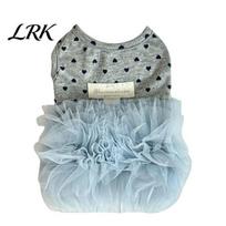 Mesh Tutu Dog Skirt Blue Dress, Sleeveless Cute Heart Print Girl Pet Dress Doggie Princess for Small Dogs Bichon Frise Summer Outfit Flexible Costume XS mėlyna