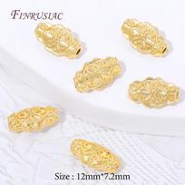 Vintage 18K Gold Plated Filigree Flower Barrel Beads,Hollow Carved Olive Spacer Beads For Bracelet Necklace Jewelry Making 1 piece
