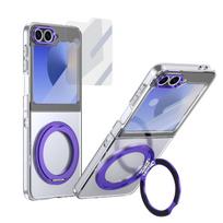 case for Samsung Z Flip 7 6 5 4 3 Wireless charging magnetic 360° rotating stand transparent protective case full coverage Galaxy Z Flip7 violetinė