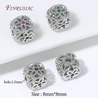 18K Gold Plated Hollow Flower Barrel Spacer Beads,Multicolor CZ Inlaid Loose Bead For DIY Pearl Necklace Jewelry Making Supplies 2 pieces