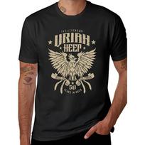 Vyriški Uriah Heep 50-mečio Vintažiniai 1975 m. Grupės Marškinėliai - 50-mečio Kolekcinis Leidimas, Su Erelio Logotipu ir Lyrišku Spaudiniu S juoda