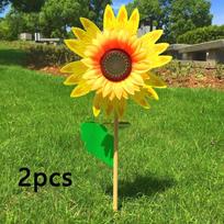 New Colorful Sunflower Windmill Outdoor Wind Turbine Plug-in Windmill Wooden Pole Lawn Party Decoration Garden Yard Decoration geltona